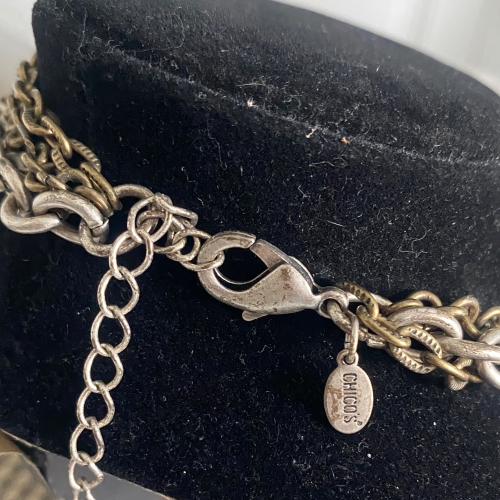 Chico's Multi-Tone Blue Square Pendant Necklace with Antique Silver Chains - Picture 5 of 6